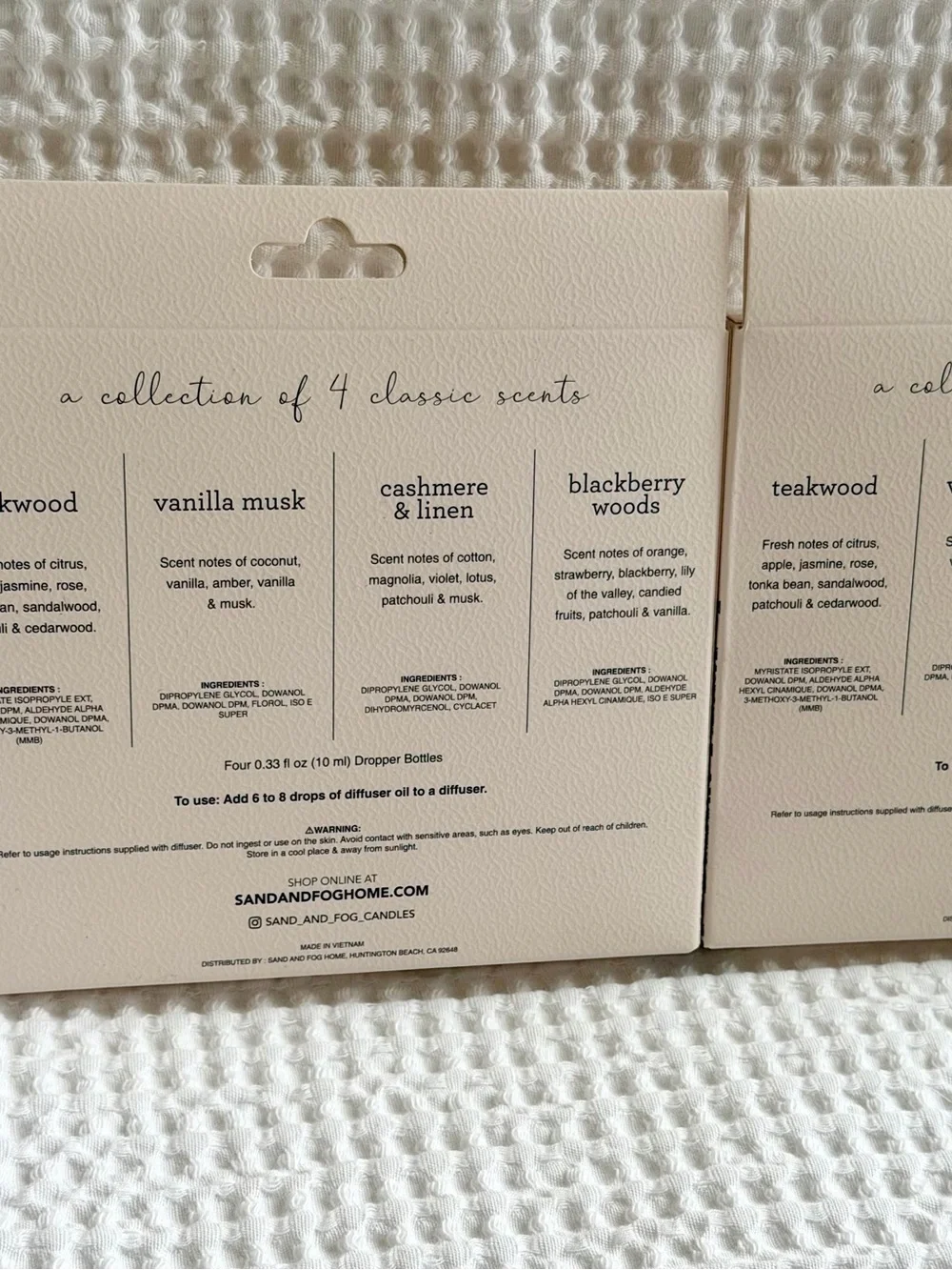 Sand + Fog Fragrance Diffuser Oils 8 Pack Teakwood Vanilla Cashmere Blackberry